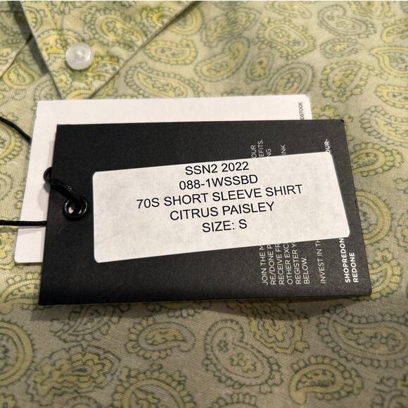 RE/DONE 70s Short Sleeve Shirt Citrus Paisley Cotton Button Front Top, Small - Picture 6 of 7